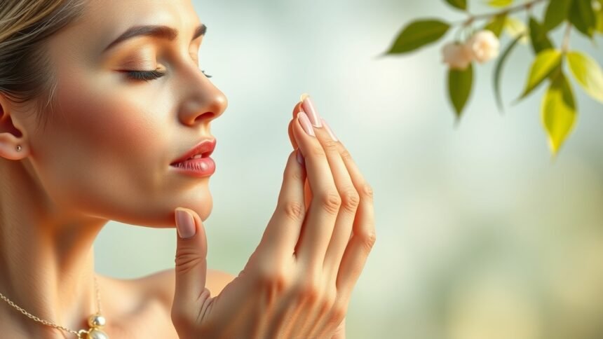 Nő egészséges bőrápolás során marhakollagénnel.