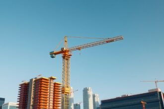 Modern toronydaru építkezés egy városi környezetben