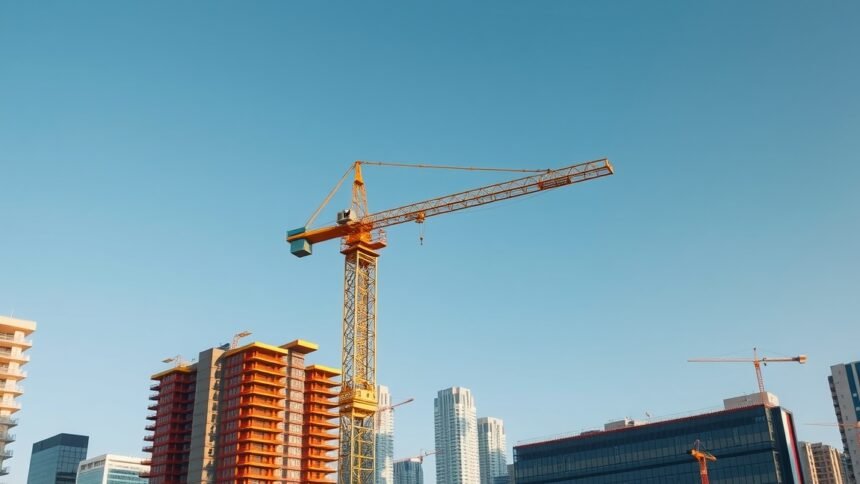 Modern toronydaru építkezés egy városi környezetben