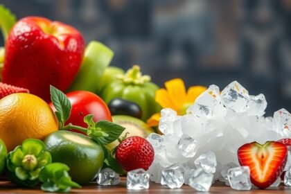 Friss zöldségek és gyümölcsök, jelezve a kálium-klorid egészségügyi előnyeit.