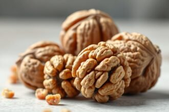 Friss diók természetes háttér előtt, egészséges zsírok forrása.