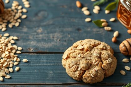 Egészséges korpás keksz mandulával és mézzel díszítve