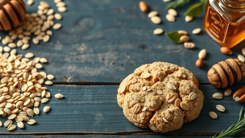 Egészséges korpás keksz mandulával és mézzel díszítve