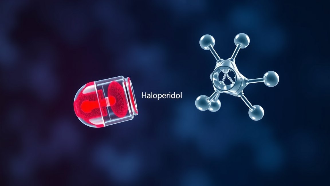 Haloperidol kapszula és molekula illusztrációja