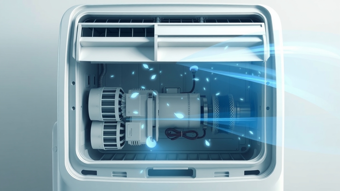 Mobil klíma belső részlete, hűtőfolyadékkal működik a nyári meleg ellen.