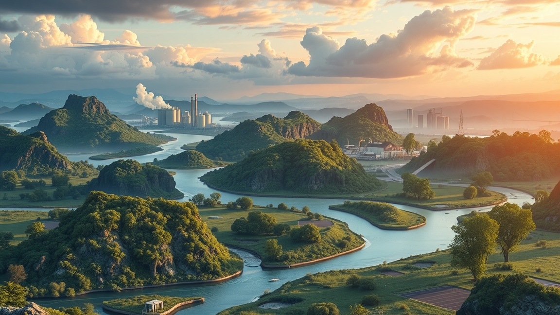 Természetes táj gyárakkal, a környezeti hatások elemzése szempontjából