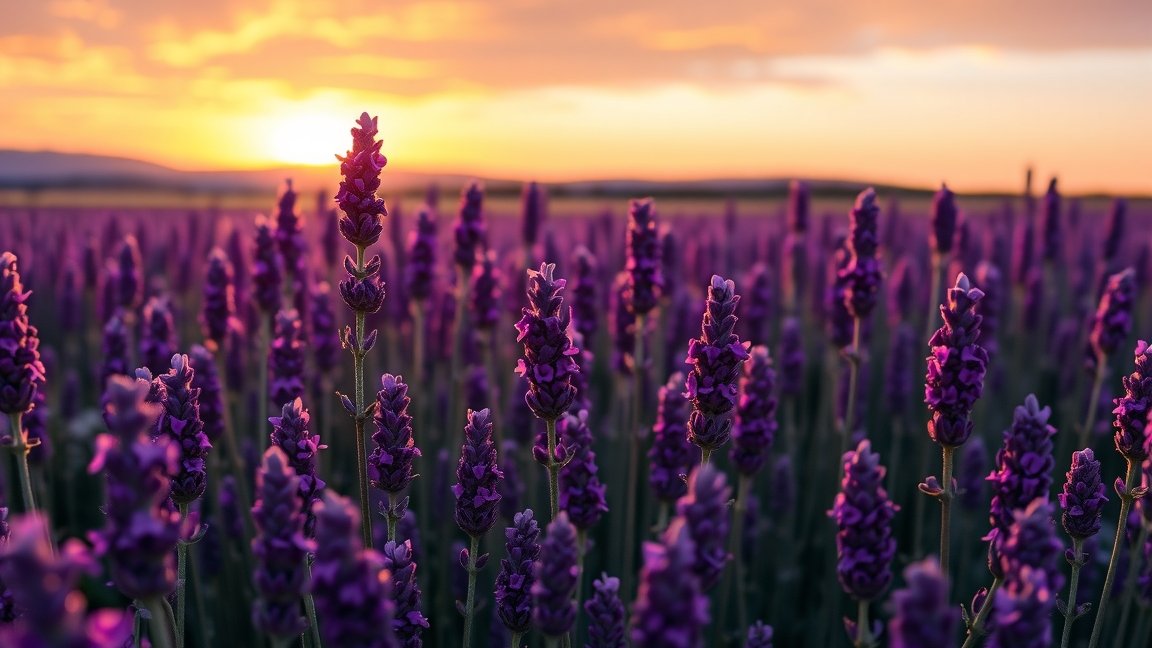 Levendula mező a naplementében, gyógyhatásokkal