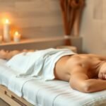 Thai masszázs relaxáció közben, gyertyafény mellett.