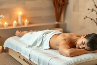 Thai masszázs relaxáció közben, gyertyafény mellett.