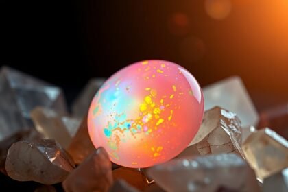 Tűzopal gömb természetes kövekkel körülvéve