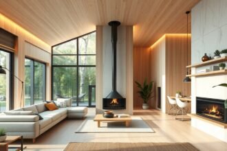 Modern nappali gravitációs fűtéssel és egészséges növényekkel.