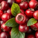 Friss vörös áfonya levelek és gyümölcsök halmaza.