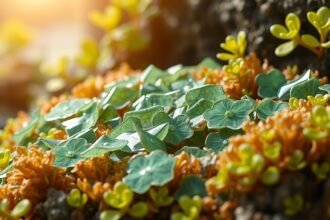 Alginit és zöld növények képe, természetes egészségi jótékony hatások.