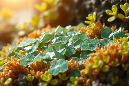 Alginit és zöld növények képe, természetes egészségi jótékony hatások.