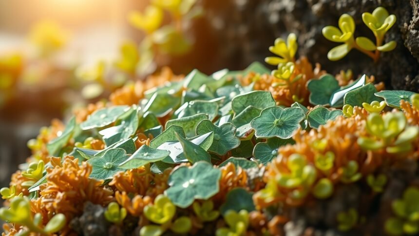 Alginit és zöld növények képe, természetes egészségi jótékony hatások.