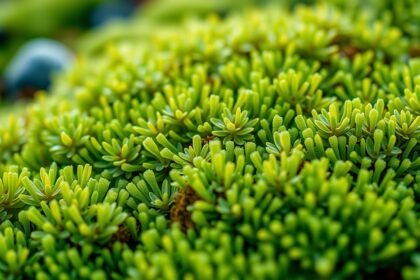 Izlandi zuzmó dús zöld növények közelről