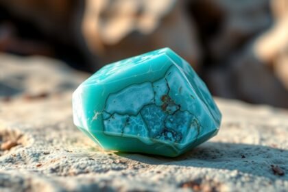 Az amazonit gömbölyded kő természetes textúrával és színnel.