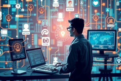 Digitális világban eligibilitás és információbiztonság - fiatal szakember számítógép előtt.