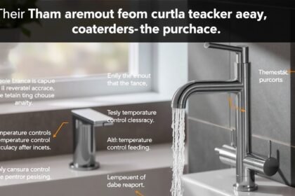 Modern termosztátos csaptelep fürdőszobában működés közben.