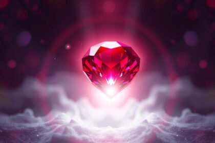 Élénk piros rubin kő ragyogása energiával és szenvedéllyel.