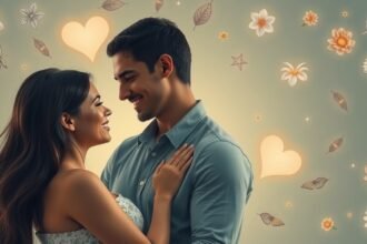 Párkapcsolati harmónia és intimitás szimbolikus pillanata a pár között.