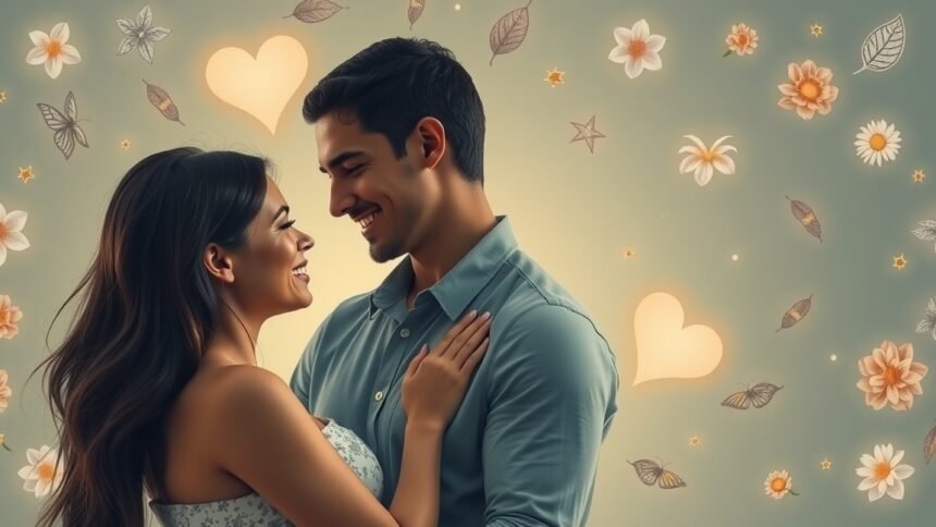 Párkapcsolati harmónia és intimitás szimbolikus pillanata a pár között.