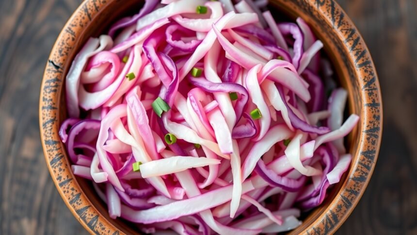 Friss, szeletelt savanyú káposzta egy tálban