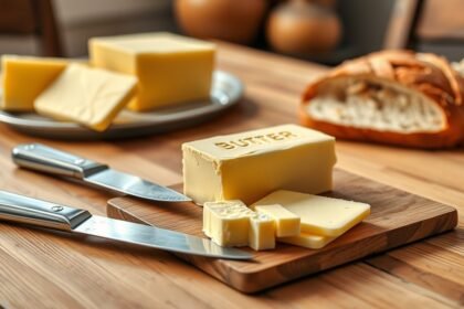 Friss vaj és kenyér a konyhában, egészséges táplálkozás.