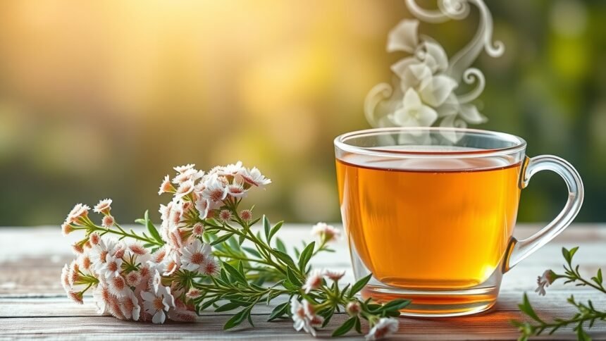 Cickafark tea és friss gyógynövények egy csészében