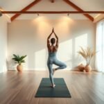 Jóga gyakorlat a napsütötte stúdióban, test és lélek harmóniája