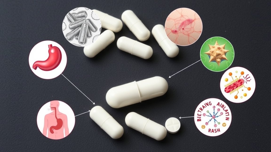 Antibiotikumok és mellékhatásaik, emésztési zavarok és egészségügyi hatások.