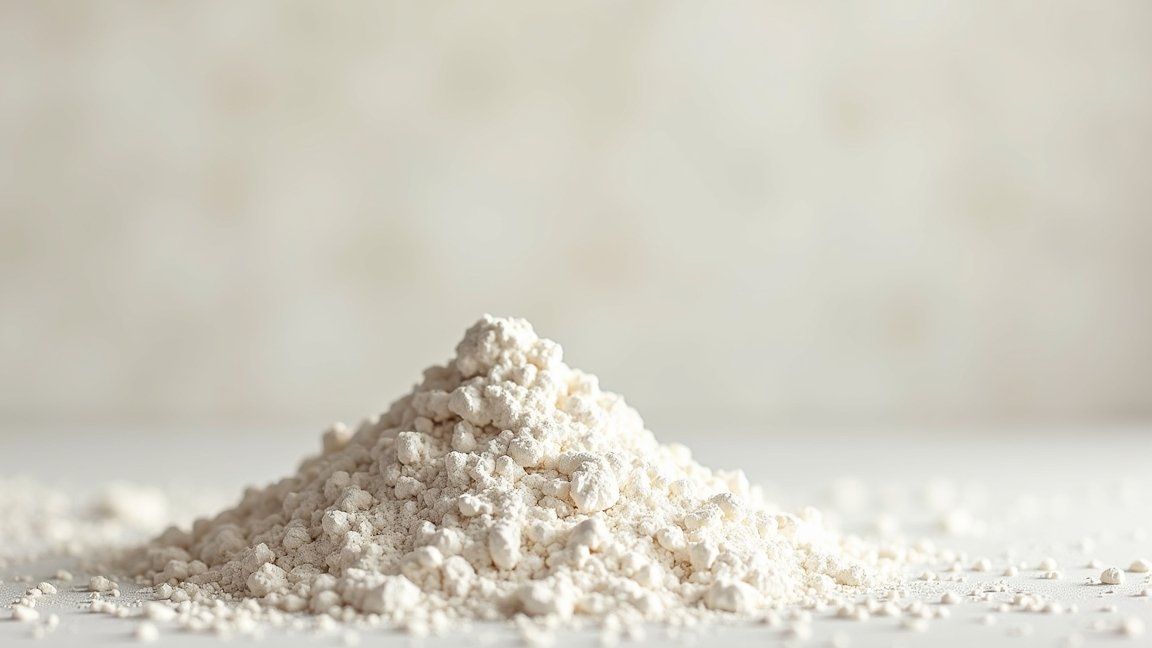 A fehér agyag por, természetes összetevő bőr- és hajápoláshoz.