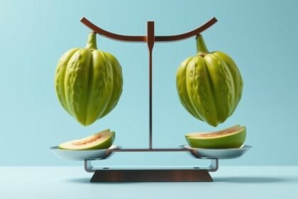 Garcinia Cambogia gyümölcsök egyensúlyban, diéta és fogyás szimbólum.