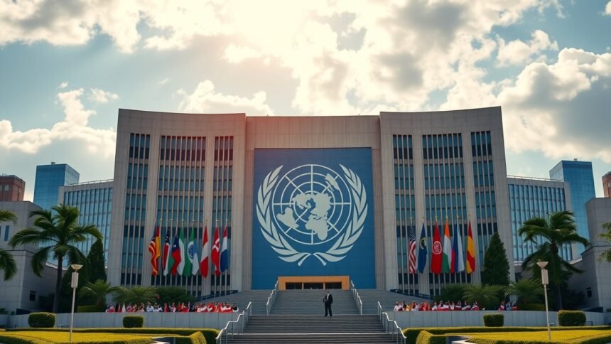 Az ENSZ központja, nemzetközi együttműködés szimbóluma