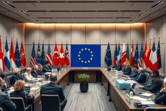 Európai Uniós találkozó zászlókkal, nemzetközi együttműködés