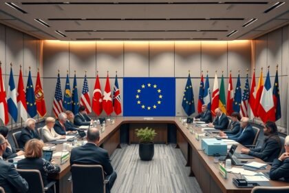 Európai Uniós találkozó zászlókkal, nemzetközi együttműködés