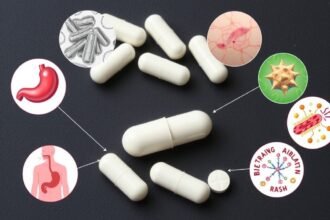 Antibiotikumok és mellékhatásaik, emésztési zavarok és egészségügyi hatások.