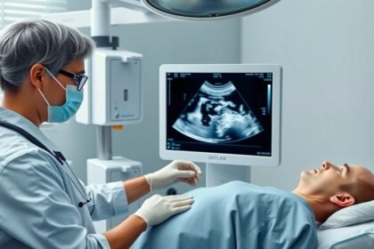 Ultrahangvizsgálat orvossal a beteg számára.