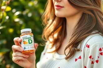 Nő D-vitamint tartalmazó táplálékkiegészítőt tart a kezében.