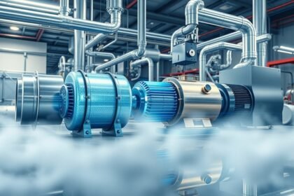 Szekunder levegő szivattyú ipari rendszerben, hatékonyság növelése érdekében.