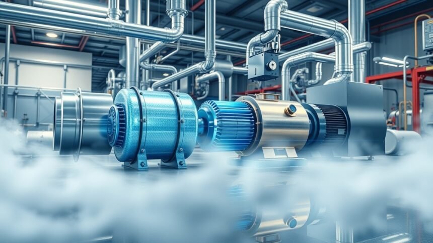 Szekunder levegő szivattyú ipari rendszerben, hatékonyság növelése érdekében.