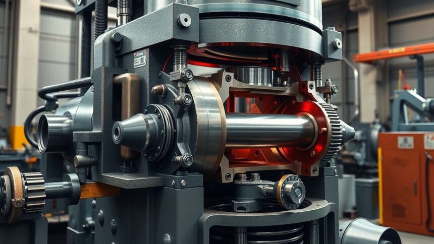 Az excenterprés alkatrészei ipari környezetben