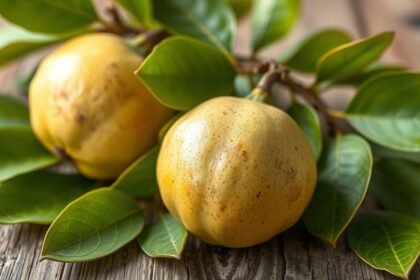 Friss naspolya gyümölcs levelekkel, fa háttér előtt.