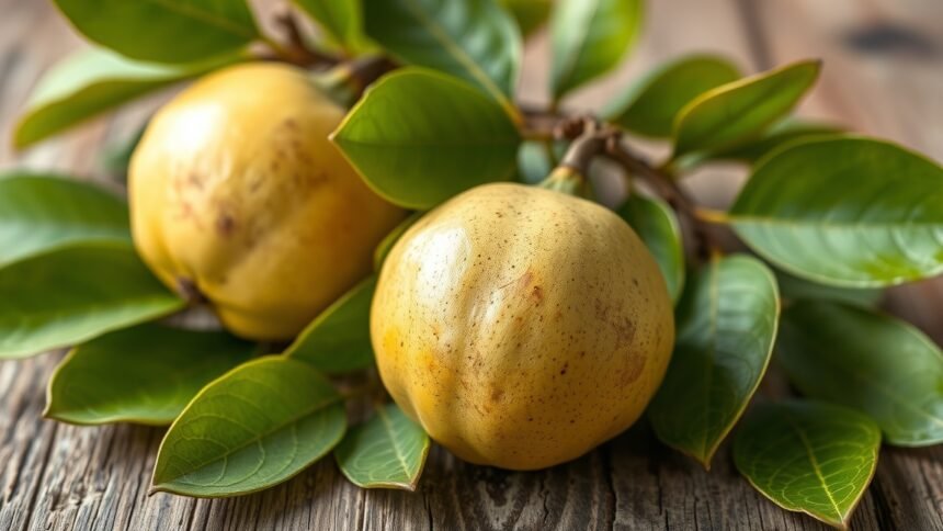 Friss naspolya gyümölcs levelekkel, fa háttér előtt.