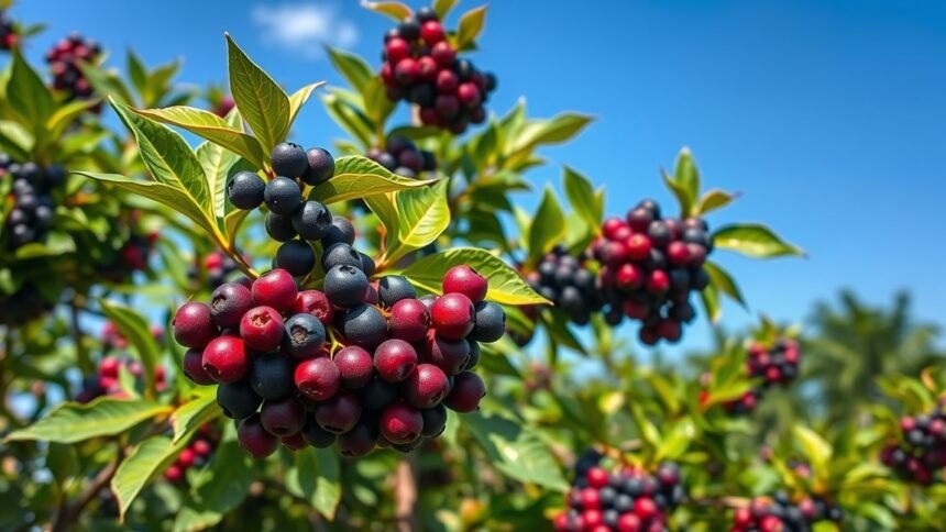 Arónia bogyók egészséges növény háttérrel