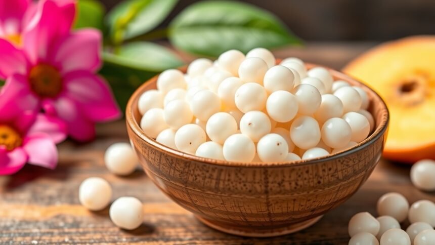 Tápióka gyöngyök egészséges táplálkozáshoz.