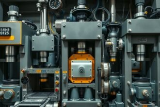 A modern présgép belső szerkezete, ipari alkalmazásokhoz tervezve.