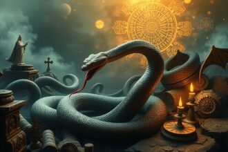 Kígyó álmok szimbolikája és értelmezése egy varázslatos képen.