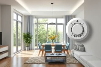 Modern gázérzékelő falon egy otthoni nappaliban