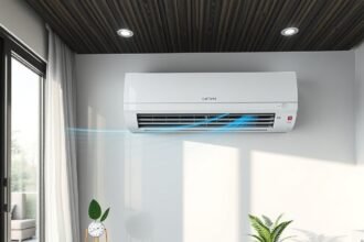 Modern klímaberendezés otthoni használatra, hűtési funkcióval.